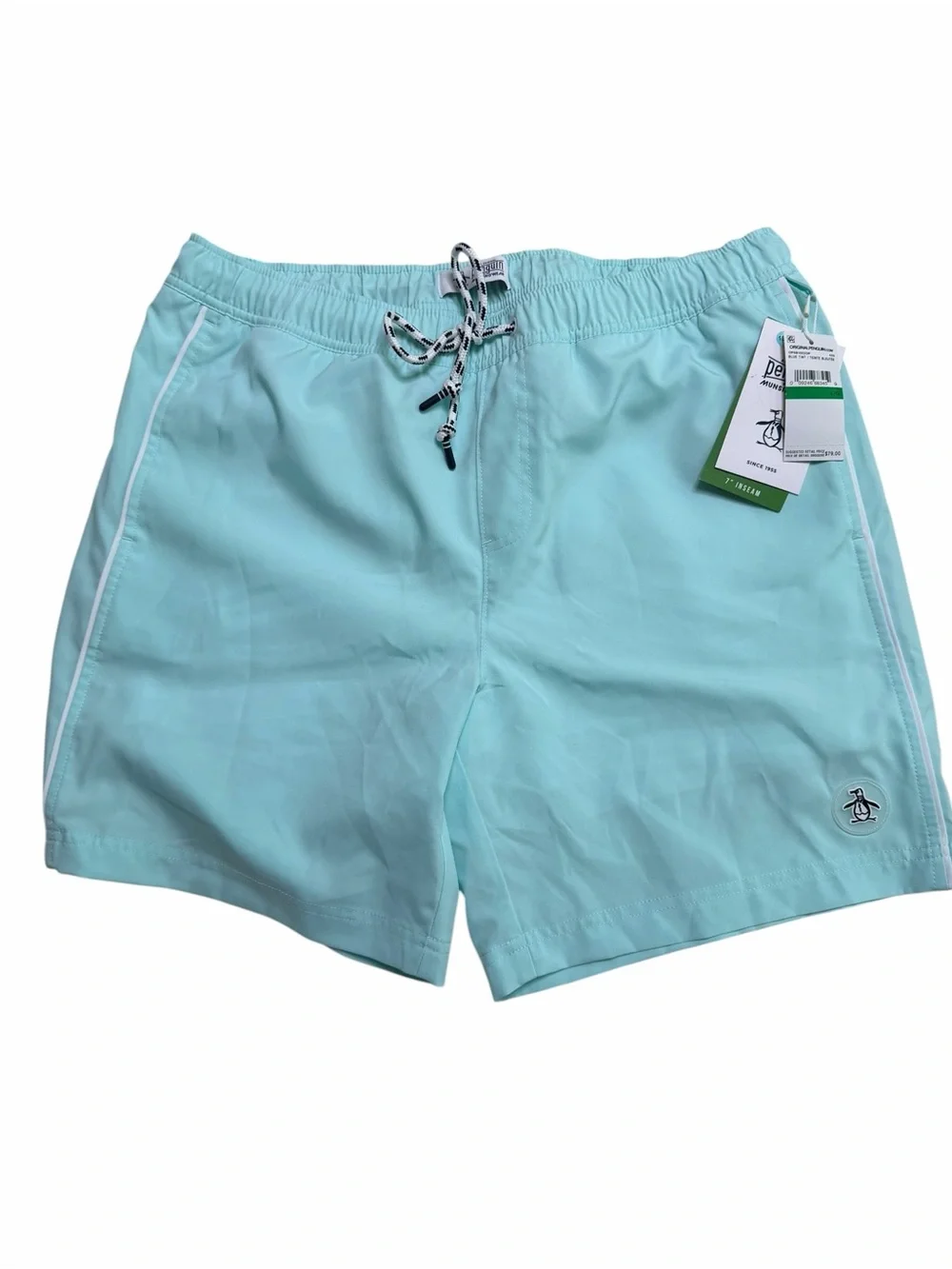 Original Penguin Light Aqua Swim Trunks with White Piping